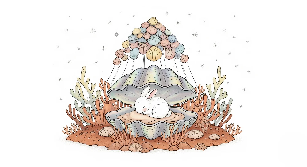 Nursery room wallpaper | Sleeping rabbit shell