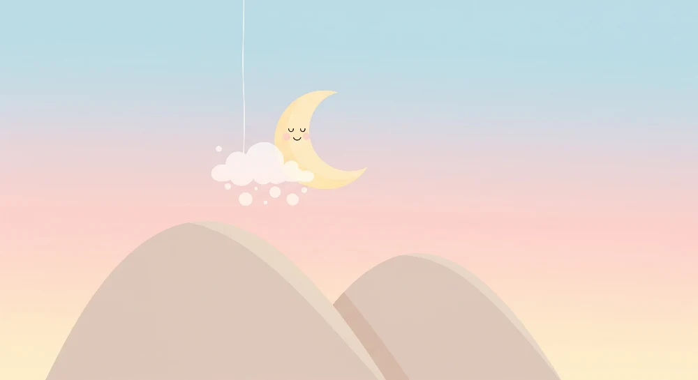 Nursery room wallpaper | Smiling moon and soft clouds