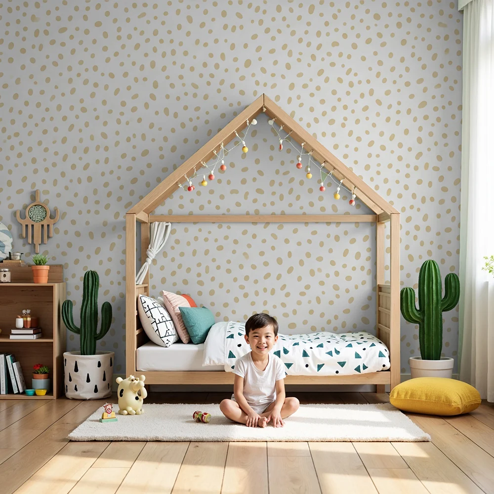 Nursery room wallpaper | Soft beige spot patterns on light background
