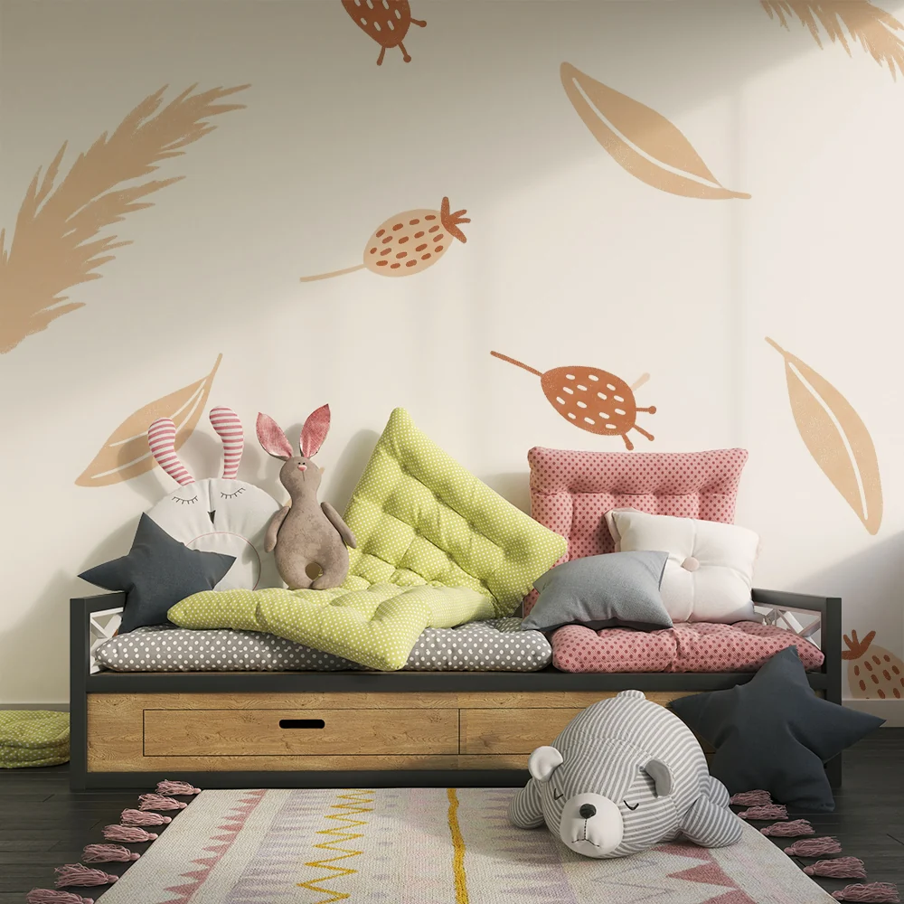 Nursery room wallpaper | Soft botanical motifs leaves and berries