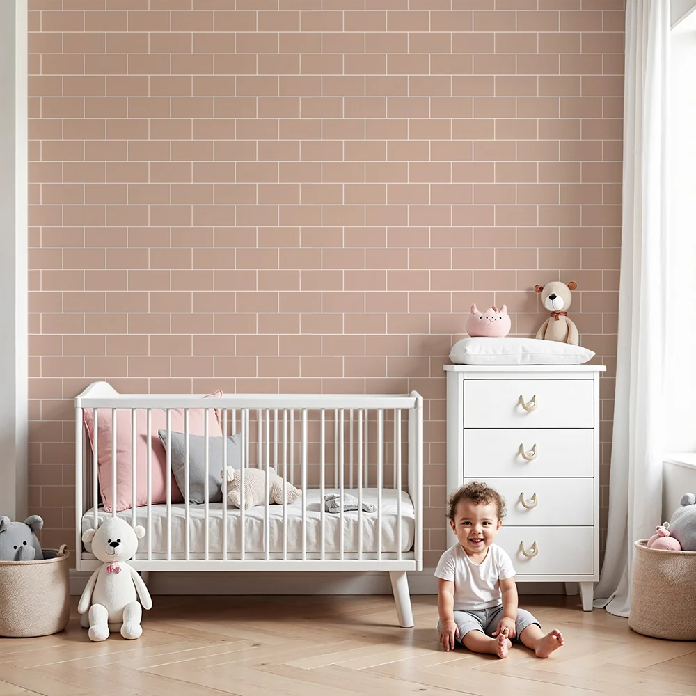 Nursery room wallpaper | Soft brick pattern beige tones