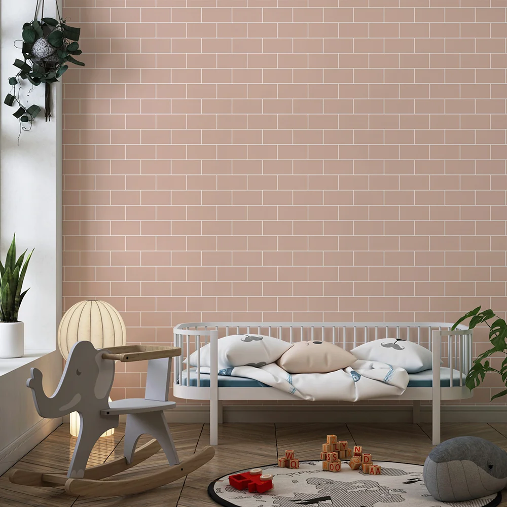 Nursery room wallpaper | Soft brick pattern beige tones