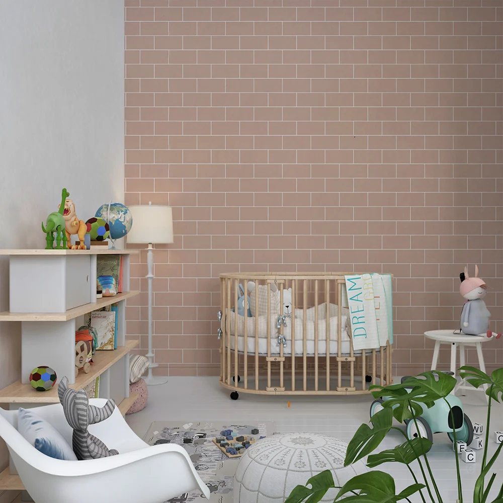 Nursery room wallpaper | Soft brick pattern beige tones