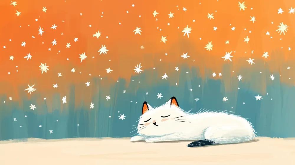 Nursery room wallpaper | Soft cat and starry sky