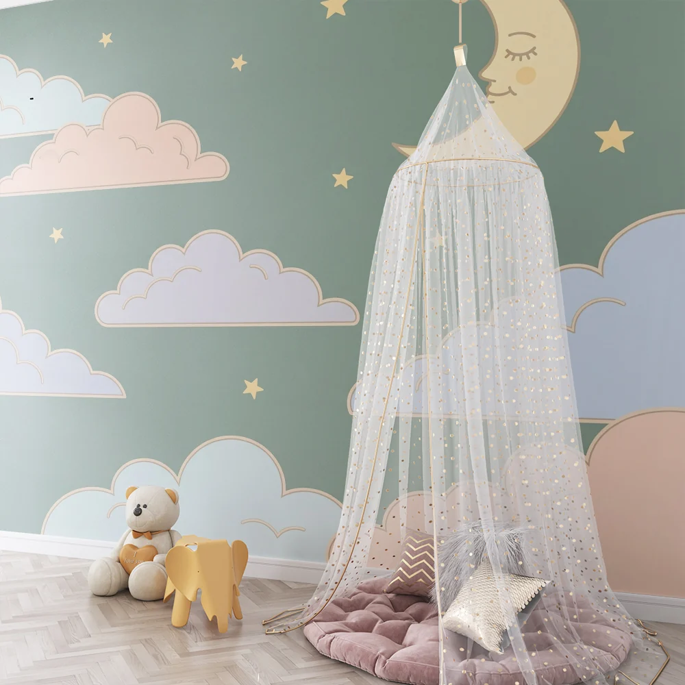 Nursery room wallpaper | Soft clouds and smiling moon