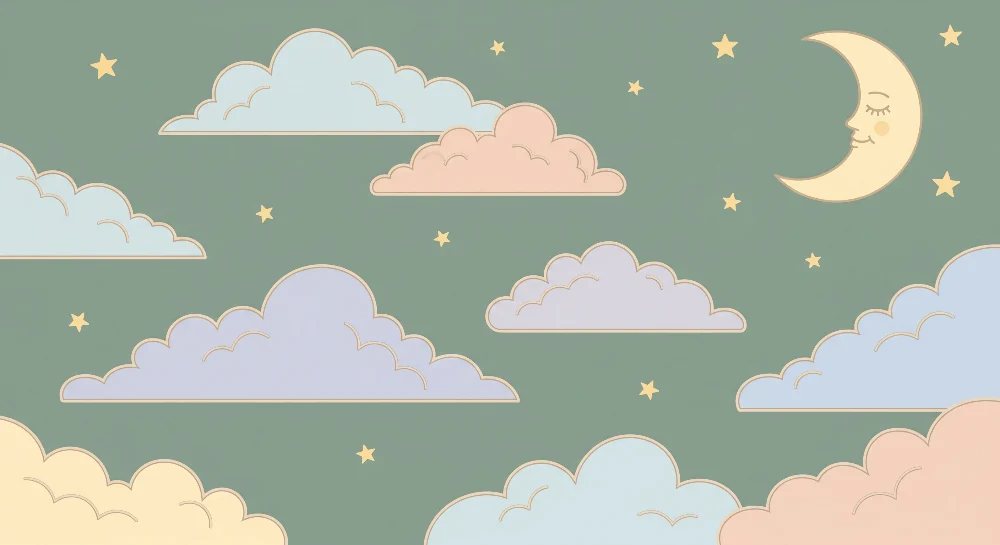 Nursery room wallpaper | Soft clouds and smiling moon