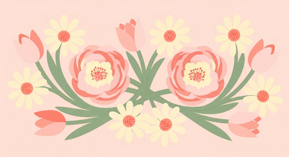 Nursery room wallpaper | Soft and colorful flowers on pink background