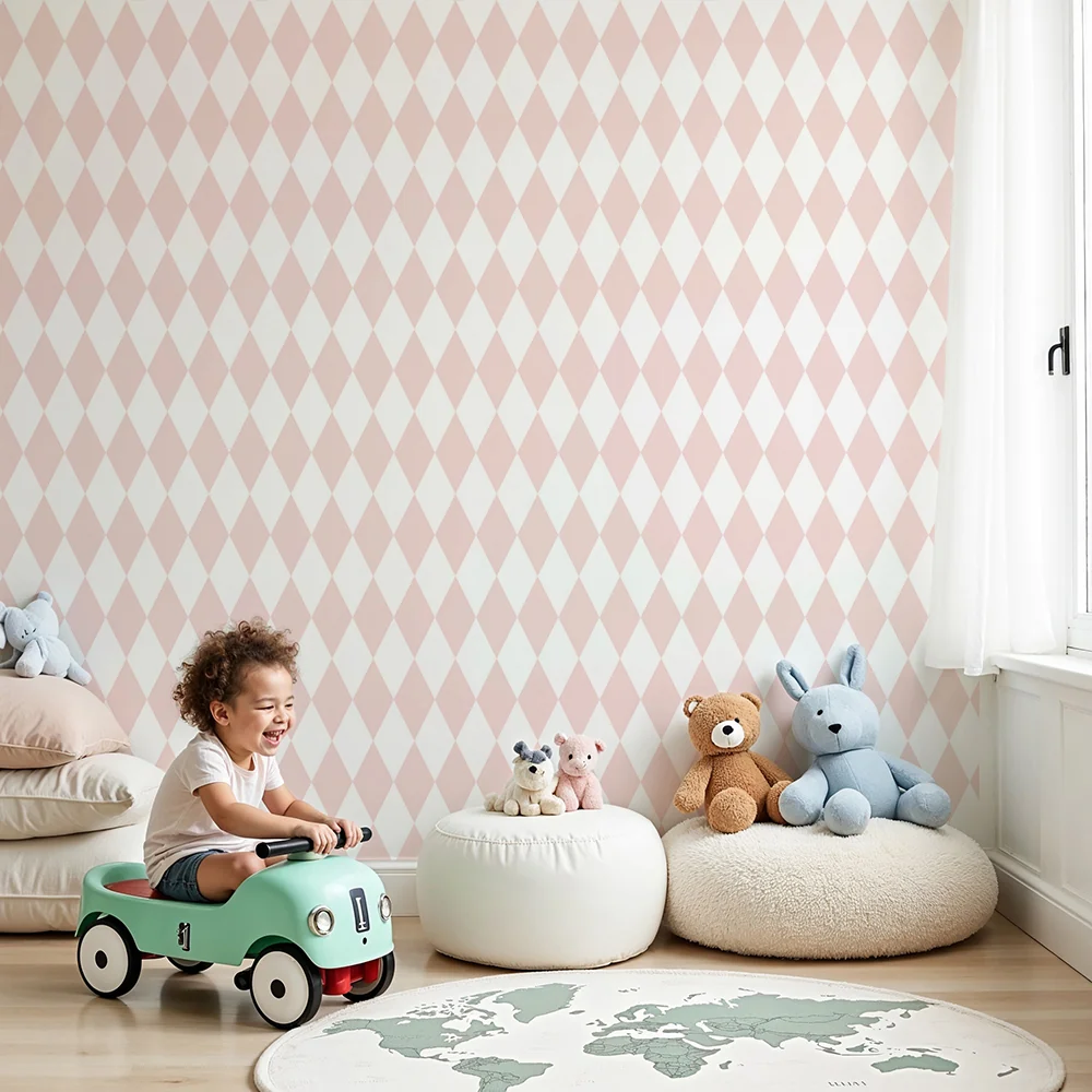 Nursery room wallpaper | Soft diamond pattern light pink
