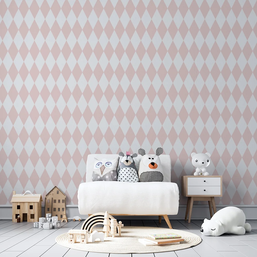 Nursery room wallpaper | Soft diamond pattern light pink