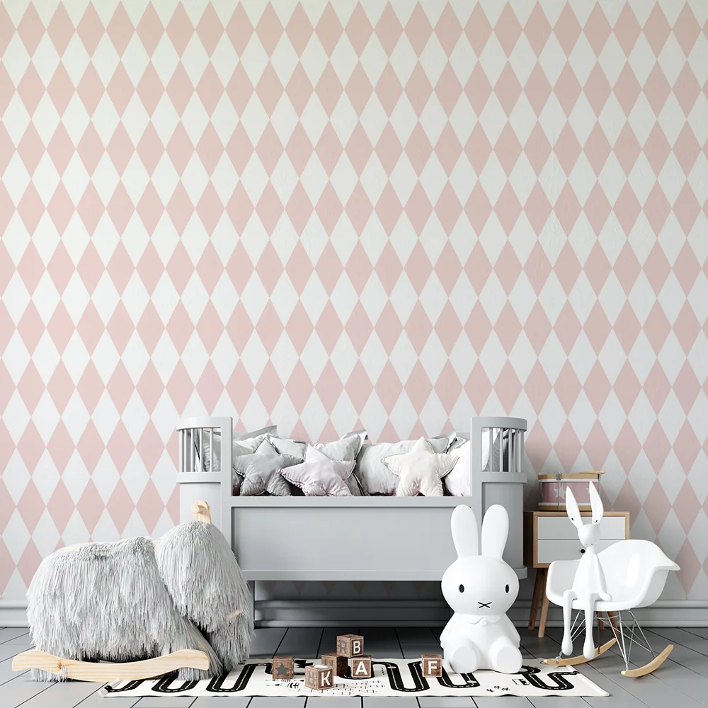 Nursery room wallpaper | Soft diamond pattern light pink