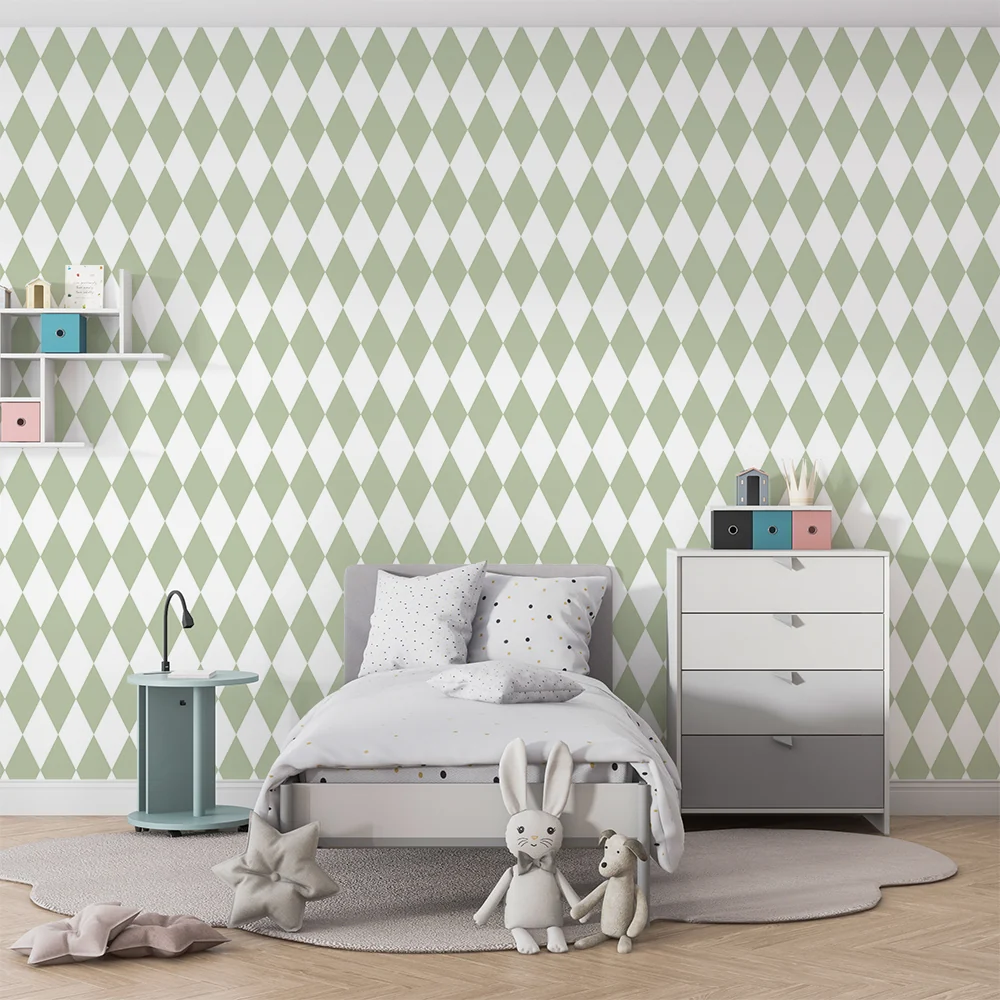 Nursery room wallpaper | Soft diamond pattern light green