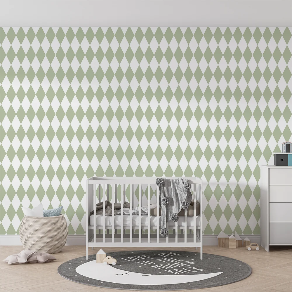 Nursery room wallpaper | Soft diamond pattern light green