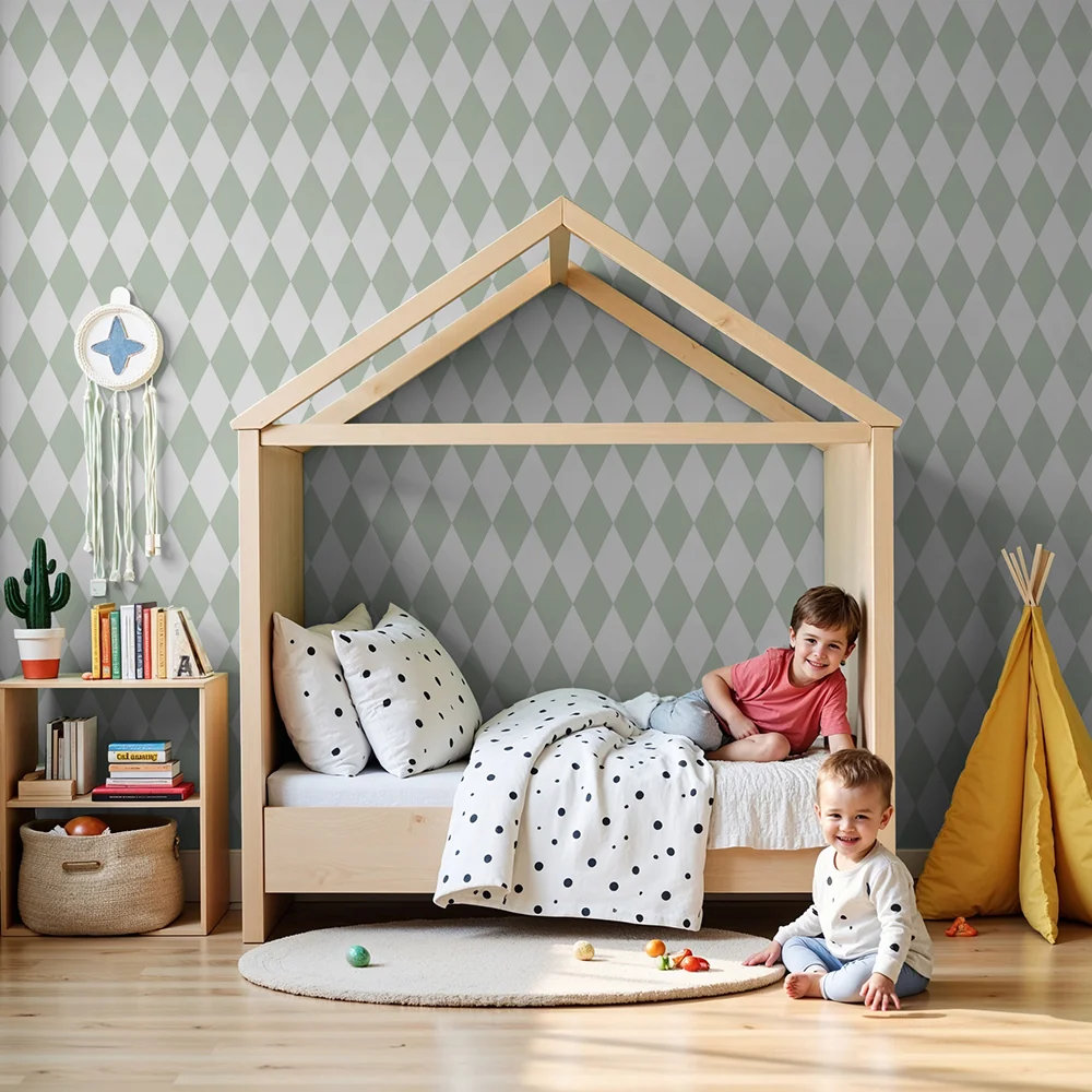 Nursery room wallpaper | Soft diamond pattern sage green