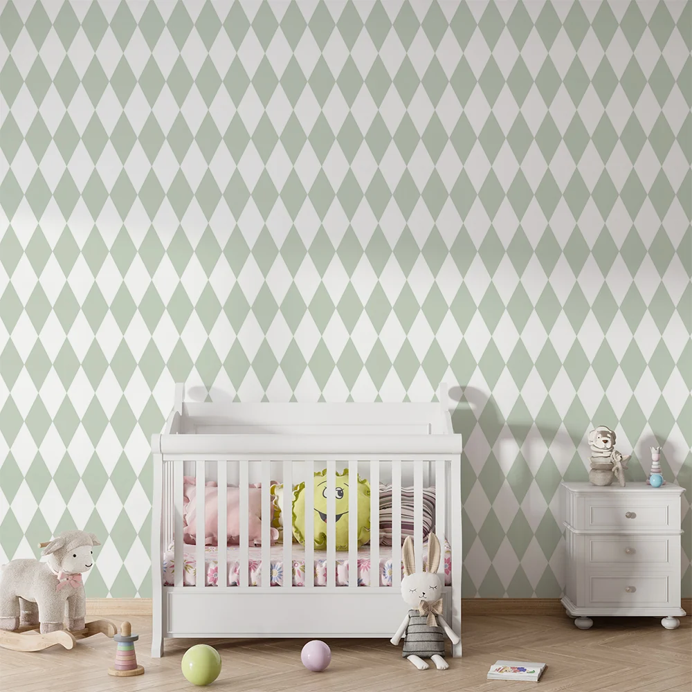 Nursery room wallpaper | Soft diamond pattern sage green