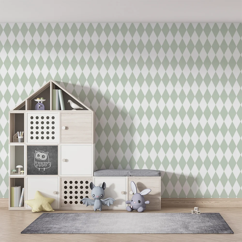 Nursery room wallpaper | Soft diamond pattern sage green