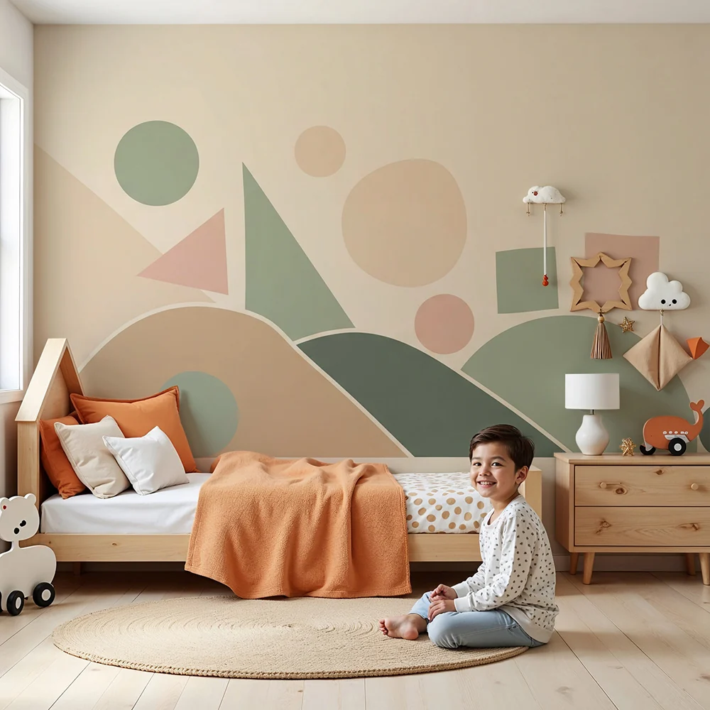 Nursery room wallpaper | Soft geometric shapes and soothing colors