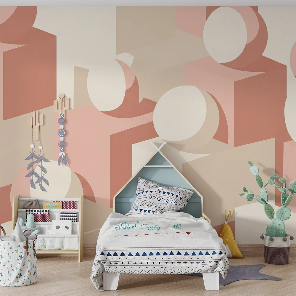 Nursery room wallpaper | Soft geometric shapes pink and beige