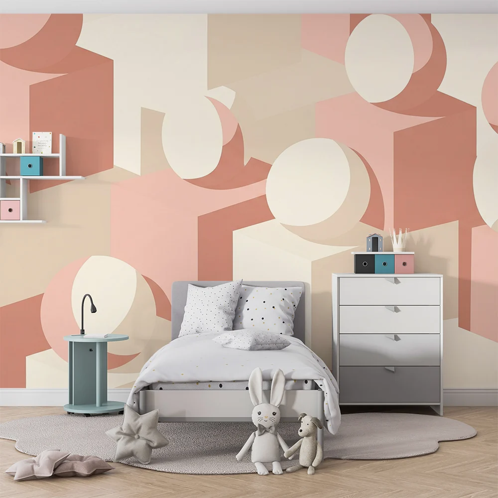 Nursery room wallpaper | Soft geometric shapes pink and beige
