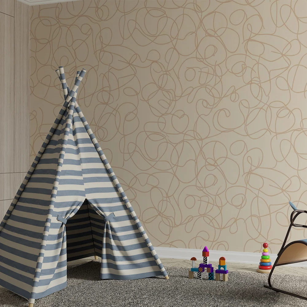 Nursery room wallpaper | Soft line patterns on beige background