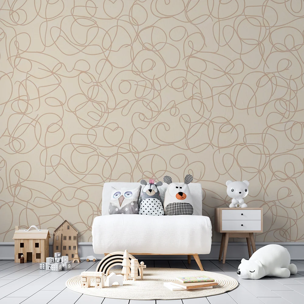 Nursery room wallpaper | Soft line patterns on beige background