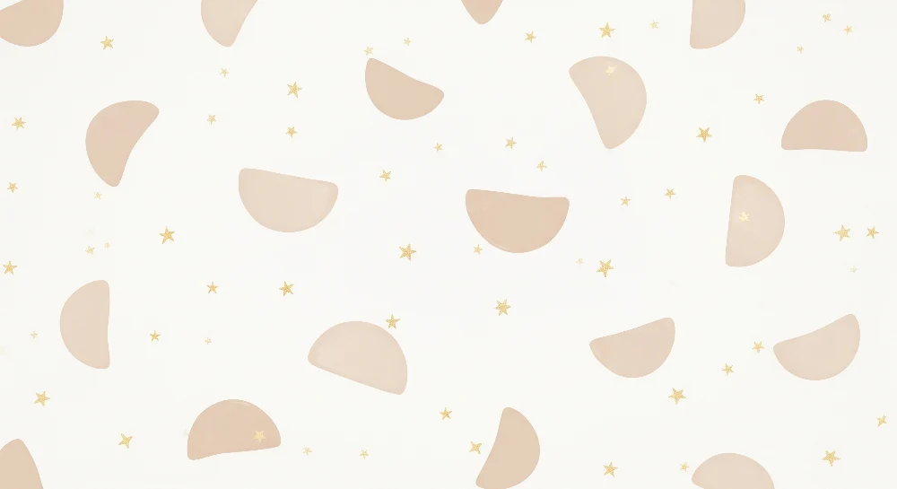Nursery room wallpaper | Soft moons and golden stars on white background