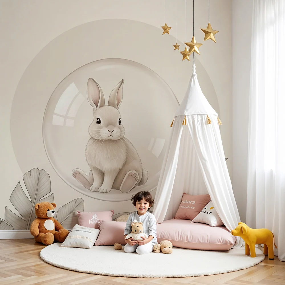 Nursery room wallpaper | Soft rabbit bubble