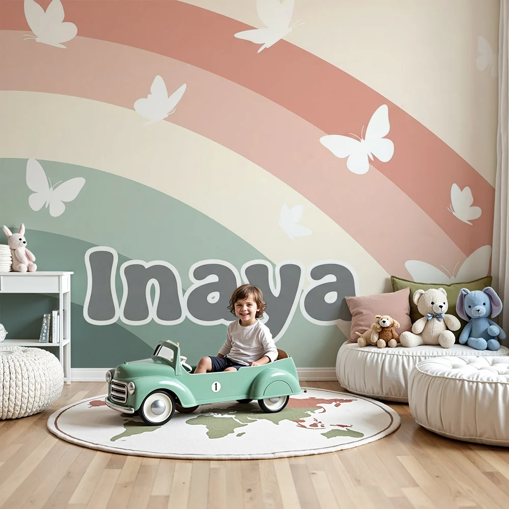 Nursery room wallpaper | Soft rainbow white butterflies