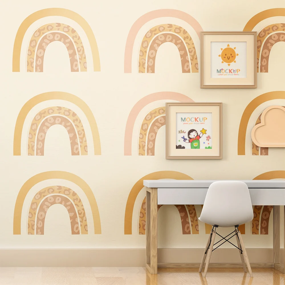 Nursery room wallpaper | Soft rainbows and animal patterns