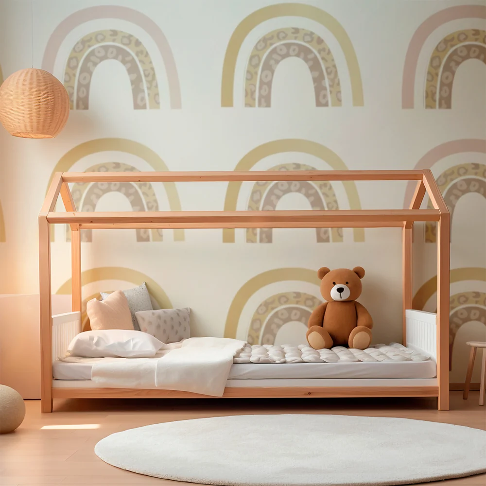 Nursery room wallpaper | Soft rainbows and animal patterns
