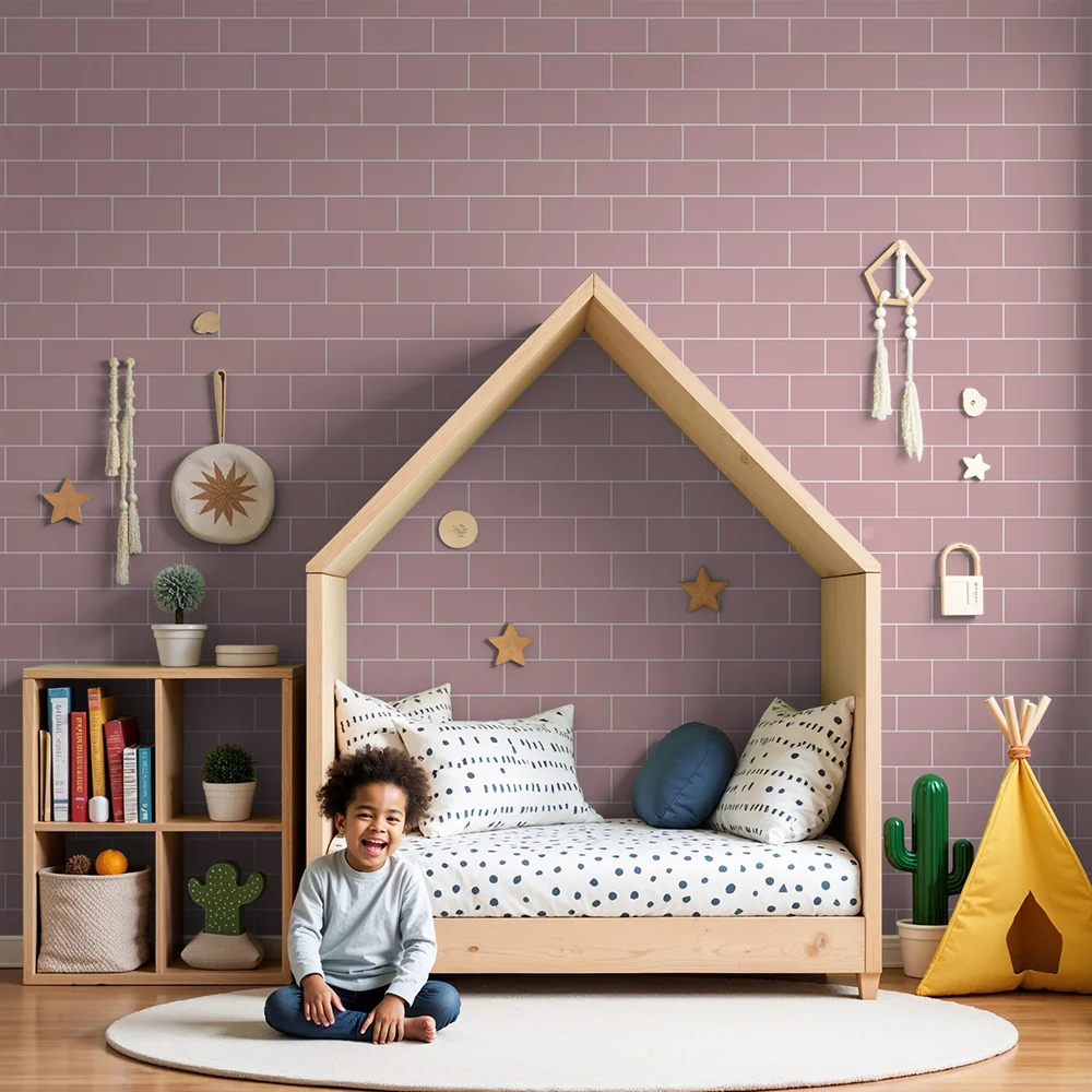 Nursery room wallpaper | Soft and soothing pink brick pattern