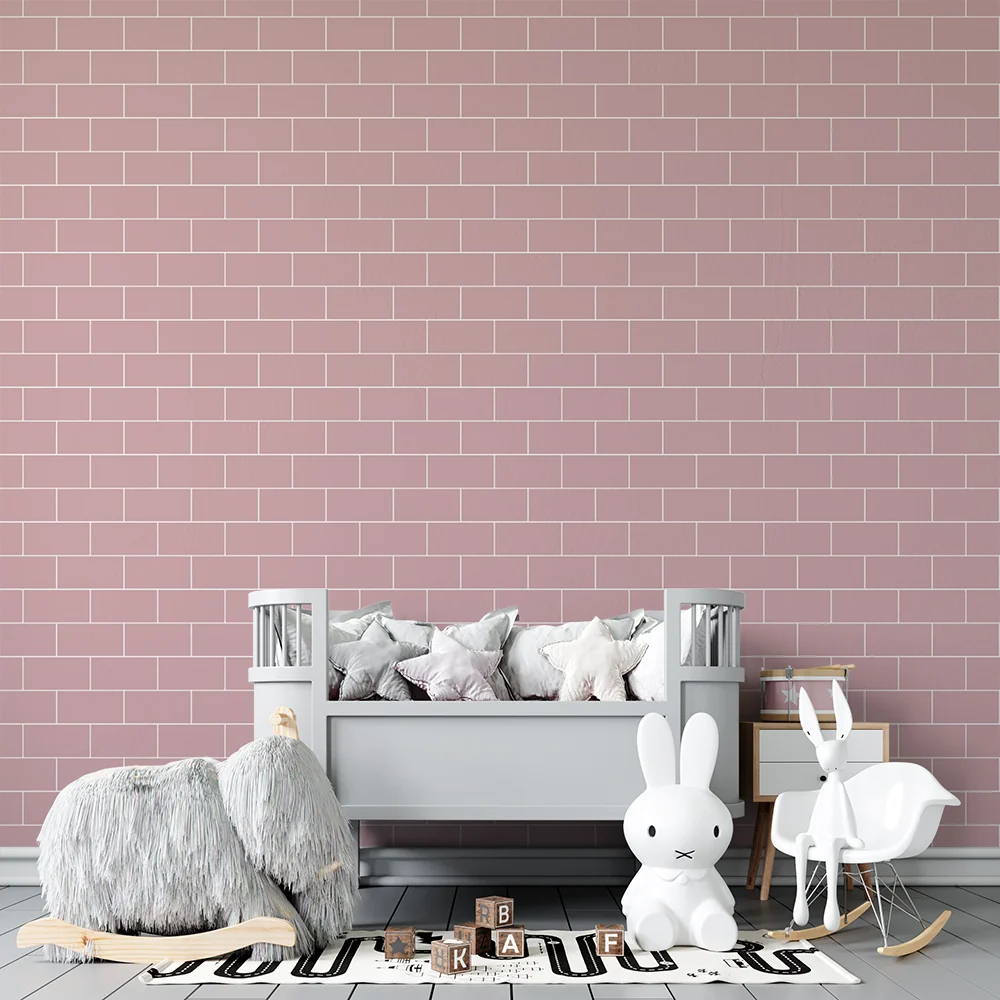 Nursery room wallpaper | Soft and soothing pink brick pattern