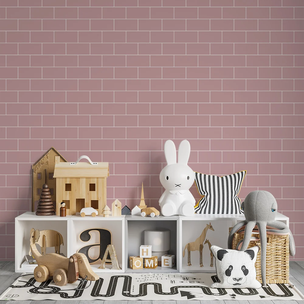 Nursery room wallpaper | Soft and soothing pink brick pattern