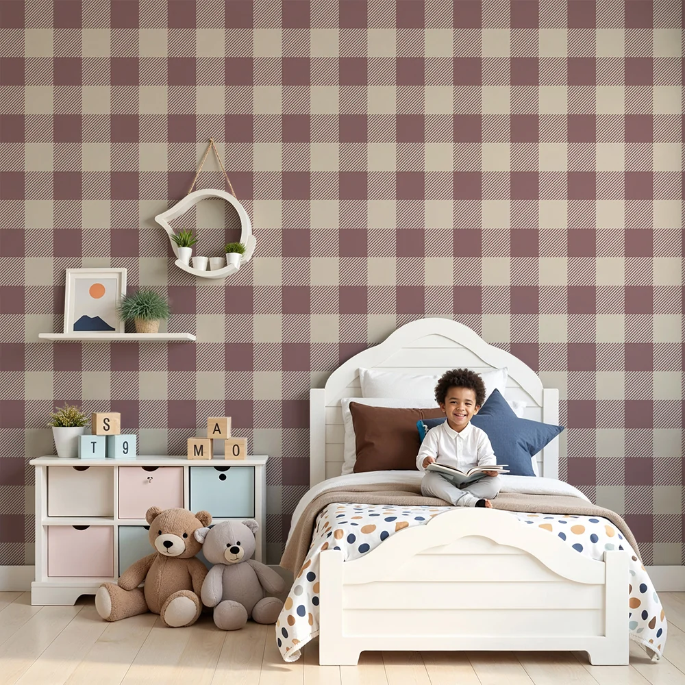 Nursery room wallpaper | Soft tile pattern beige and pink