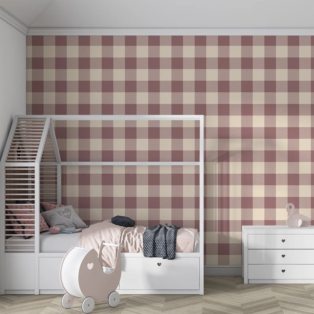 Nursery room wallpaper | Soft tile pattern beige and pink