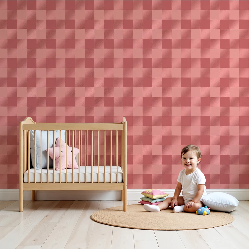 Nursery room wallpaper | Soft and warm pink tile pattern