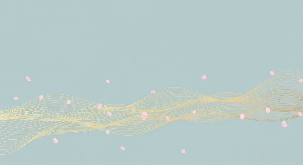 Nursery room wallpaper | Soft waves and pink petals on blue background