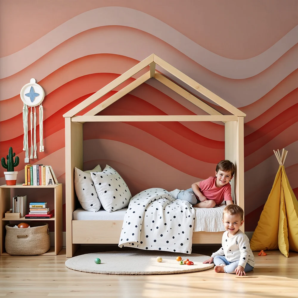 Nursery room wallpaper | Soft waves shades pink and coral