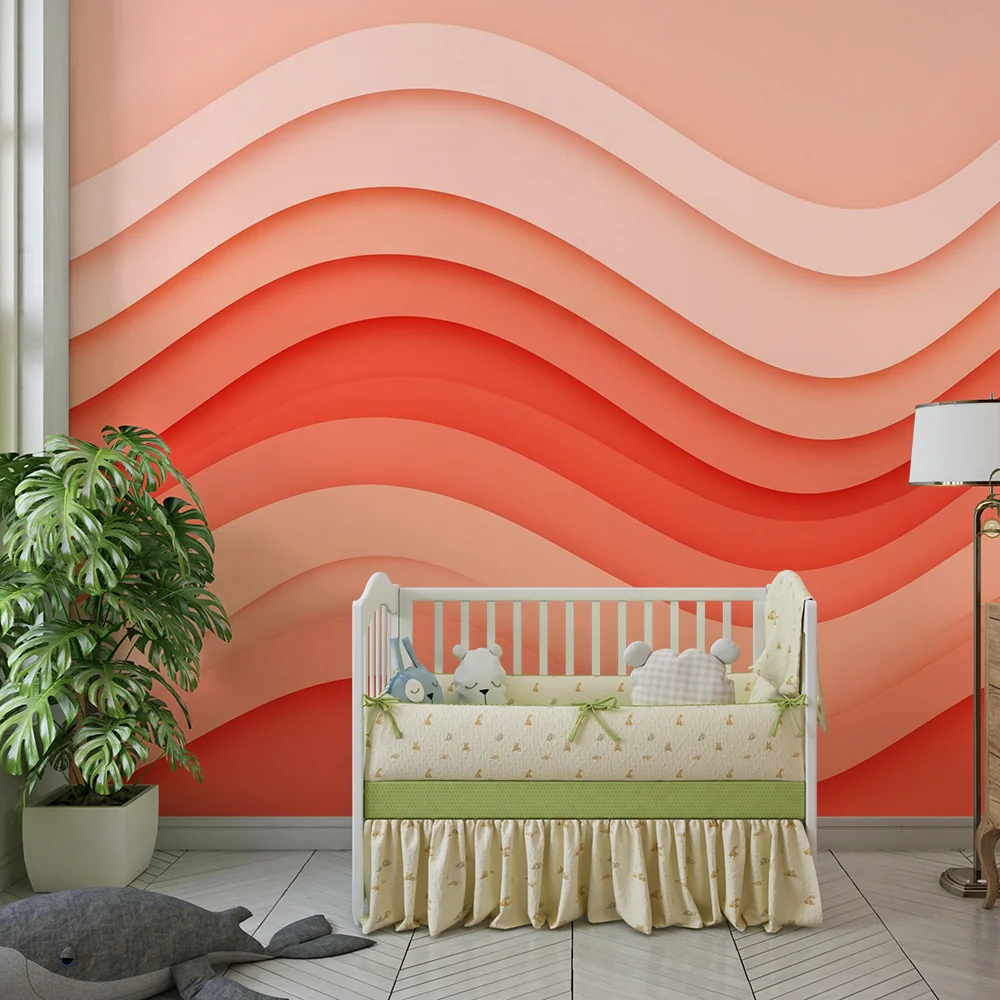 Nursery room wallpaper | Soft waves shades pink and coral