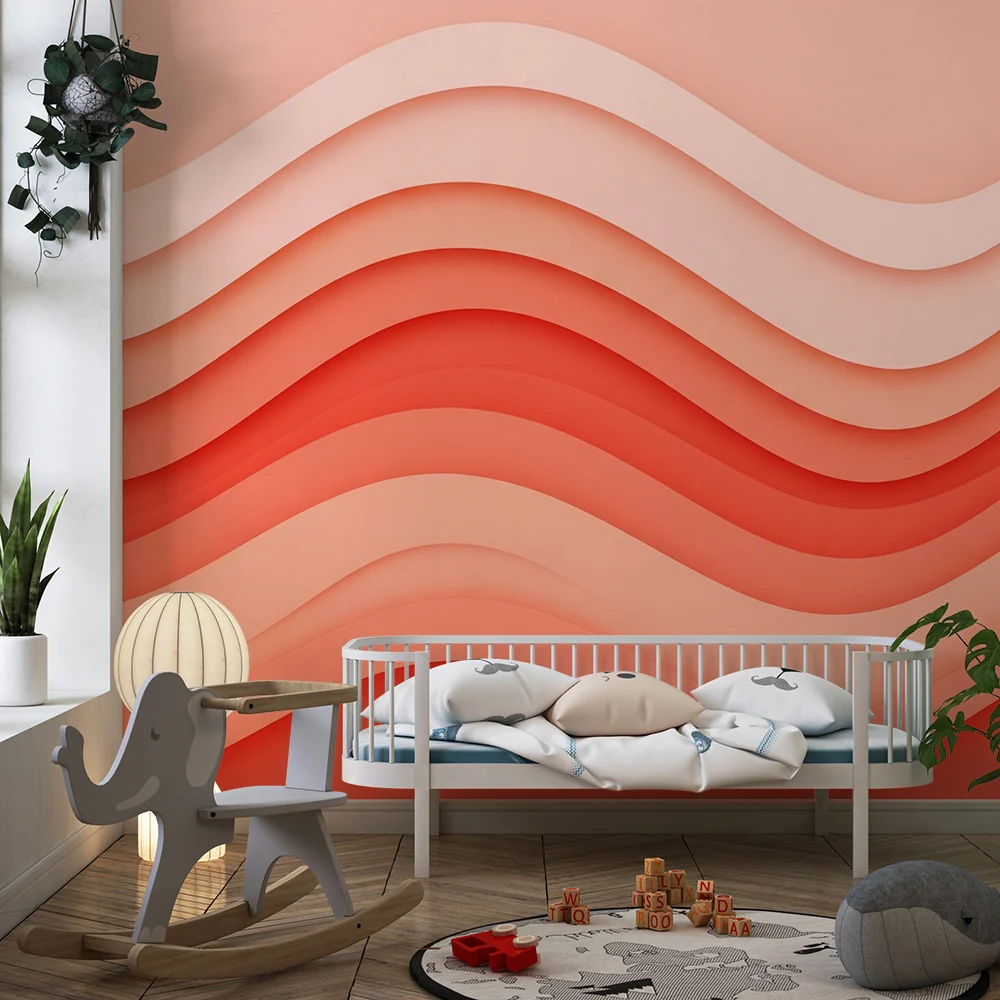 Nursery room wallpaper | Soft waves shades pink and coral