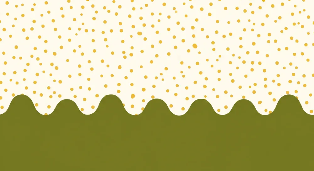 Nursery room wallpaper | Sárga pöttyök krémszínű alapon zöld hullámokkal