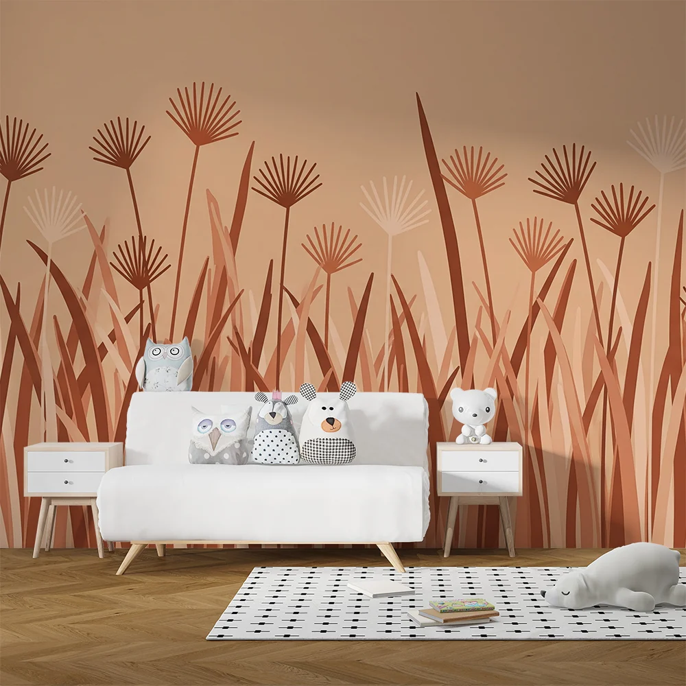 Nursery room wallpaper | Stilizált virágmező terrakotta árnyalatokban