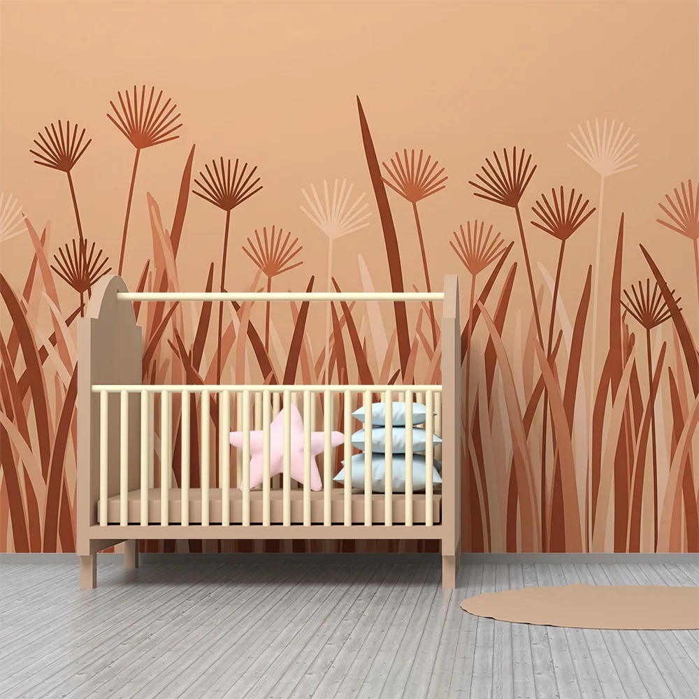 Nursery room wallpaper | Stilizált virágmező terrakotta árnyalatokban