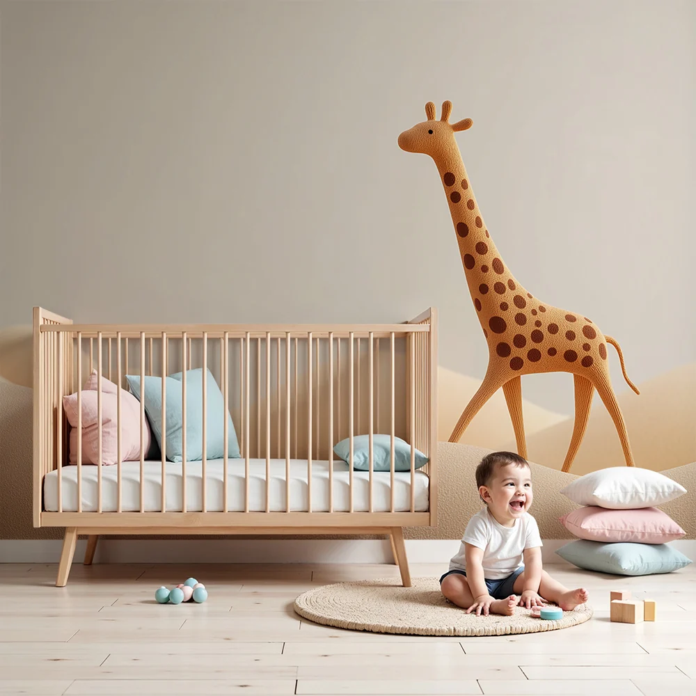 Nursery room wallpaper | Stilizált zsiráf lágy dombon