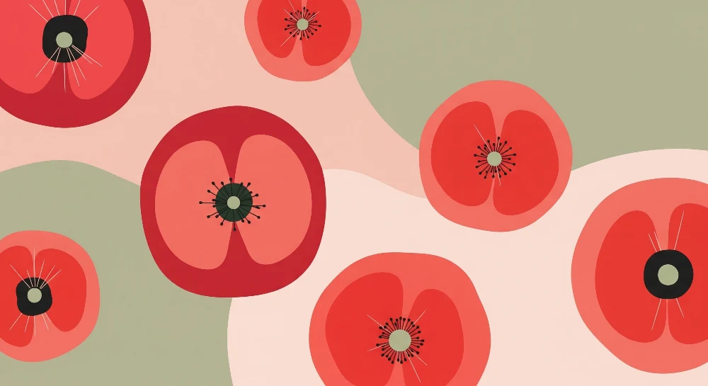 Nursery room wallpaper | Stylized flowers red and pastel green