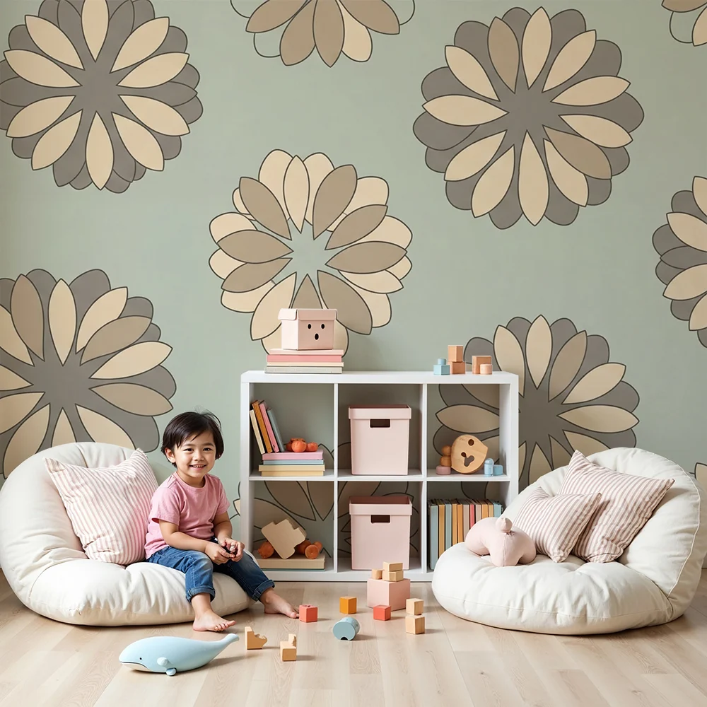 Nursery room wallpaper | Stylized flowers soft tones