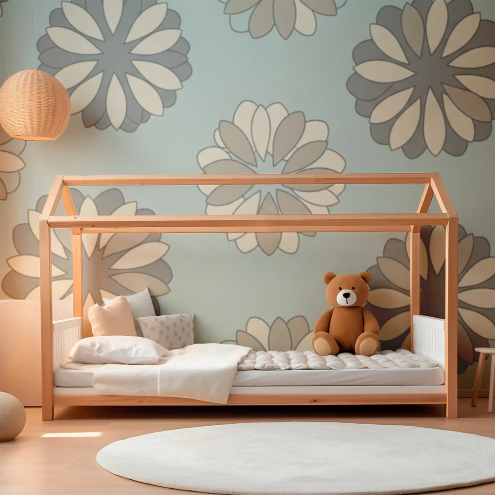 Nursery room wallpaper | Stylized flowers soft tones