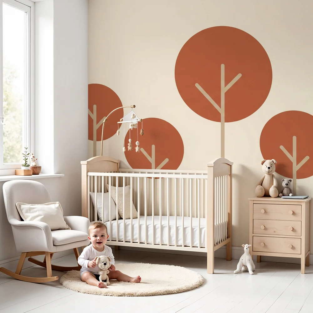 Nursery room wallpaper | Stylized trees soft tones