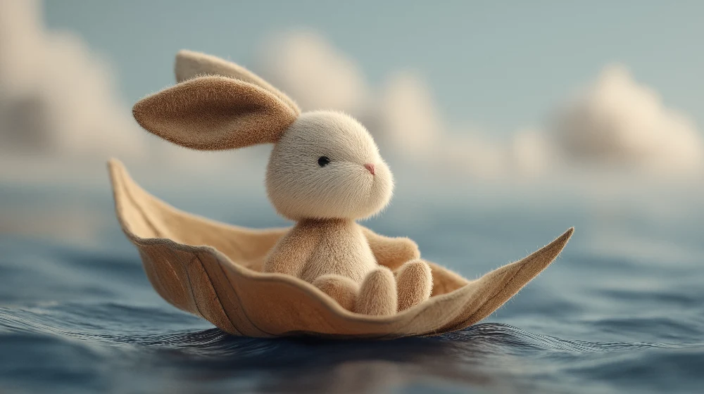 Nursery room wallpaper | Sweet bunny on boat on peaceful sea