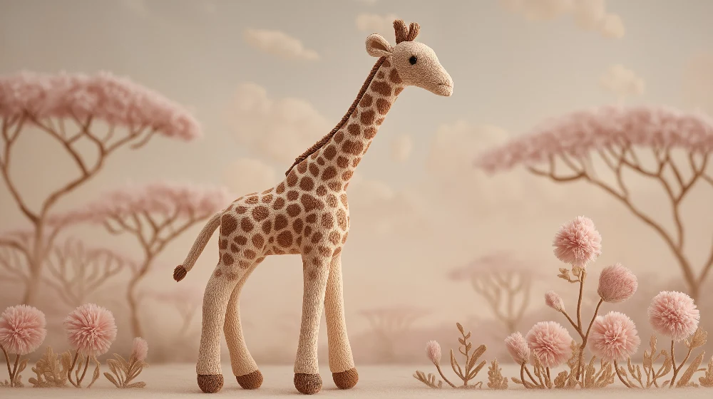 Nursery room wallpaper | Sweet giraffe and pastel floral landscape