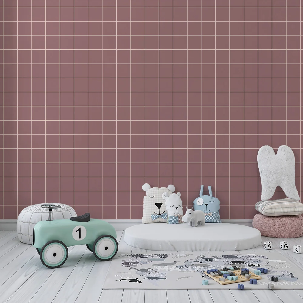 Nursery room wallpaper | Sweet pink checkered pattern white lines